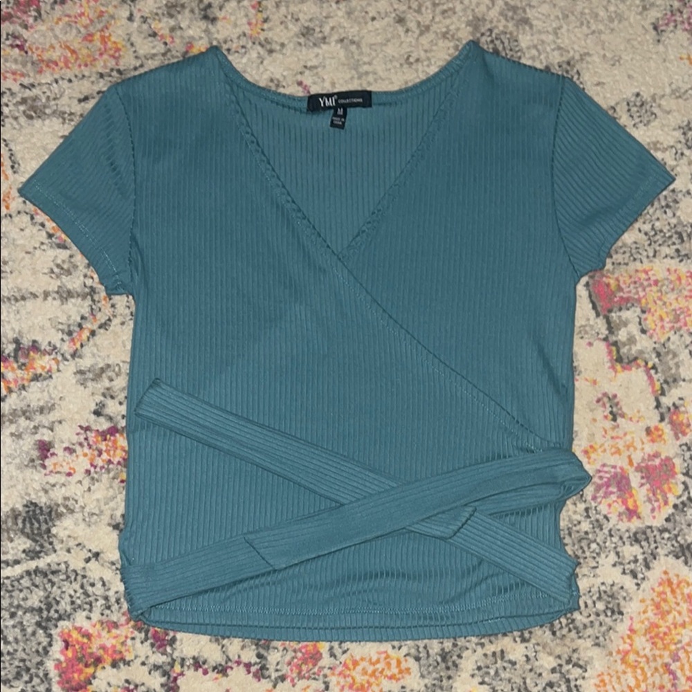 YMI Teal Wrap Top